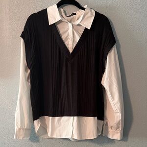 SHEIN Black and White Button Down Shirt